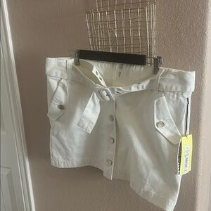 White Button-Up Mini Skirt with Belt